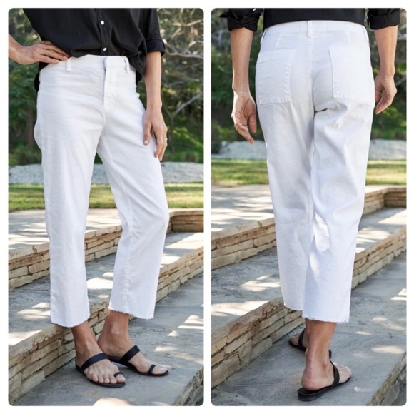 Frank & Eileen Kinsale White Linen Performance Pant Frayed Ankle Hem Trousers 4 - Picture 2 of 8